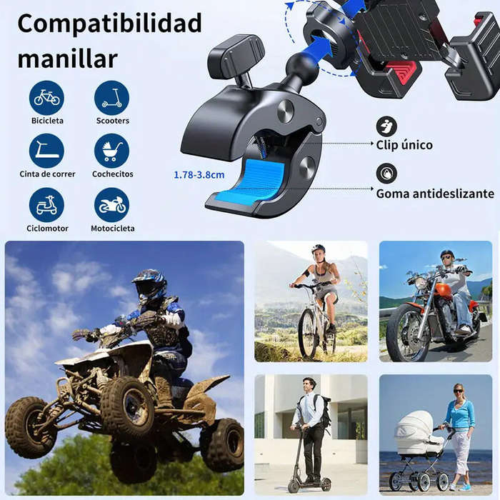 Black - XANES Bicycle Handlebar Phone Holder Adjustable Shockproof Extremely Firm Grip Mobile Stand