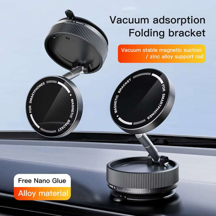 Black - Vacuum Suction Magnetic Phone Holder 360 Degree Rotation Handsfree Magnetic Foldable Phone M