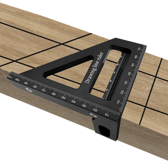 Black - Carpenter Square Aluminum Miter Triangle Hole Ruler Woodworking Square Protractor 3D Multi A