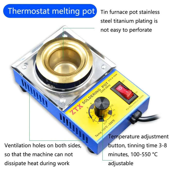 150W - Adjustable Temperature Soldering Pot 150W/160W 220V Tin Melting Furnace 100C to 550C EU Plug