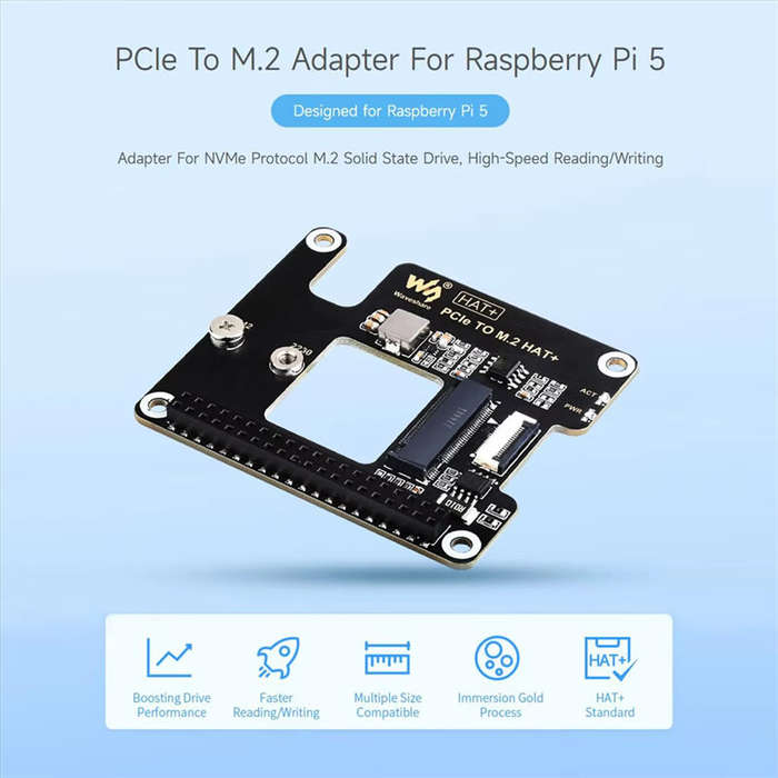 Black - For Raspberry Pi 5 PCIe to M.2 HAT NVME Expansion Board with 16P Cable GPIO Header Support A