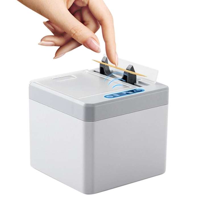 Grey+White - Automatic Toothpick Holder P0P-UP Toothpick Dispenser with Infrared Sensor Contactless