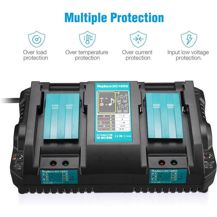US Plug - 18V 3A Quick Charger for Makita Batteries Compatible with BL1415 BL1830 BL1850 100-260V US