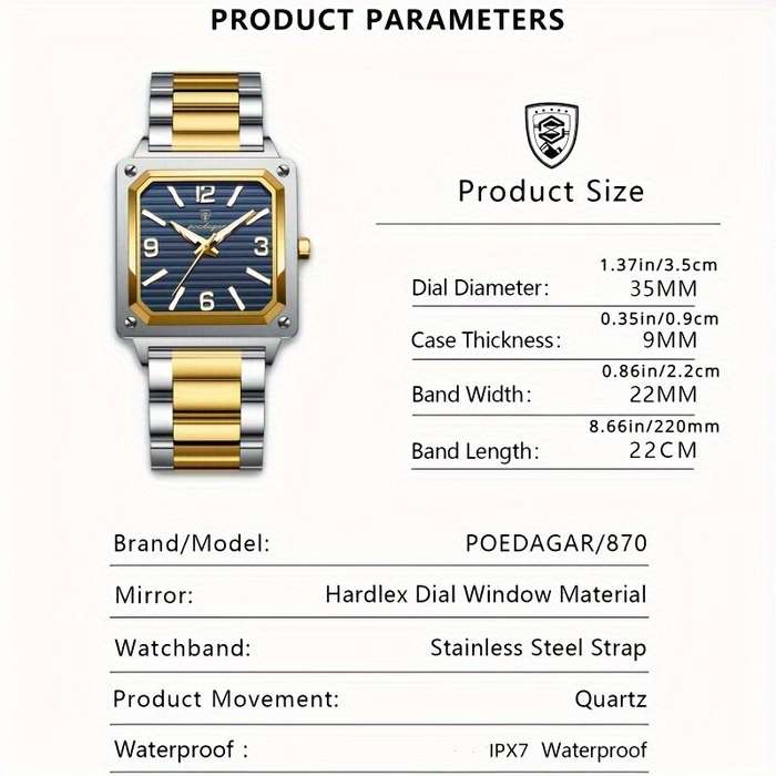 Gold+Green - POEDAGAR Luxury Fashion Men's Square Business Quartz Watch Waterproof Luminous Stainles