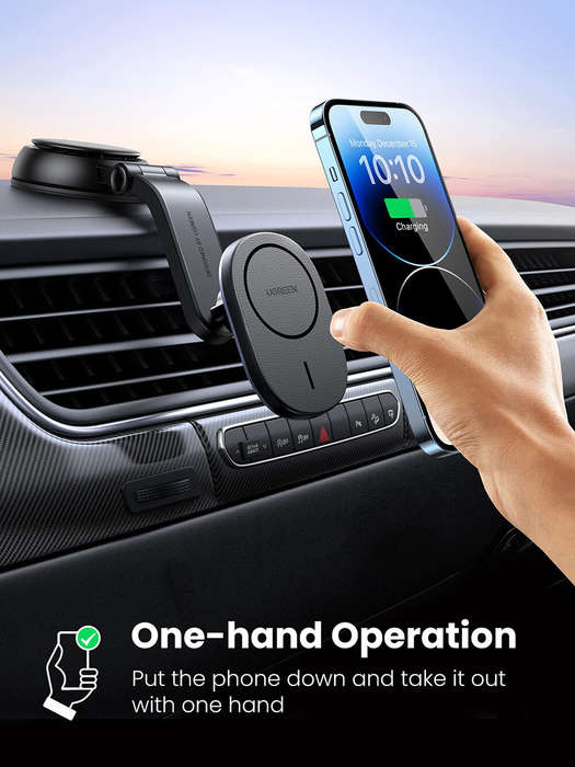Black - UGREEN Magnetic Cordless Car Phone Holder Charger Air Vent Suction Cup Navigation Bracket