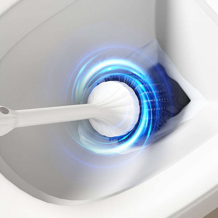 White - Tevorex Wireless Electric Silicone Head Toilet Brush Long Handle 360 rotation Cleaning Brush