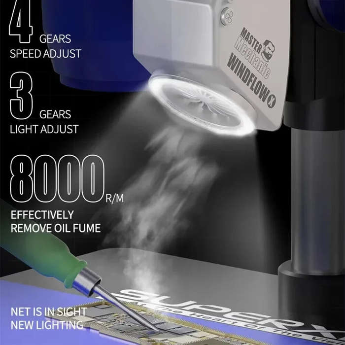 .A - MECHANIC WindFlow X Exhaust Fan with LED Light 8000R/Min 52x58x106mm Portable Fume Extraction T