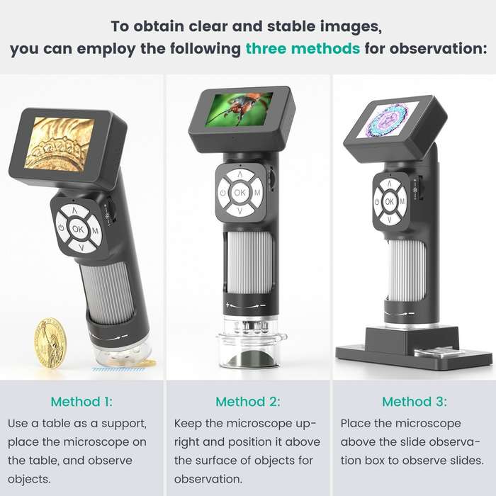 AD112 Portable Pocket 500X Microscope Kit 2-inch LCD Screen Handheld Digital Microscope with 8 Adjus