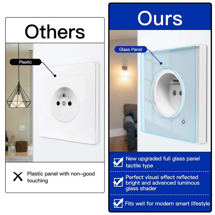 Black - Tuya WiFi Smart 16A EU Socket Glass Panel Outlet Power Monitor Touch Plug Relay Status Light