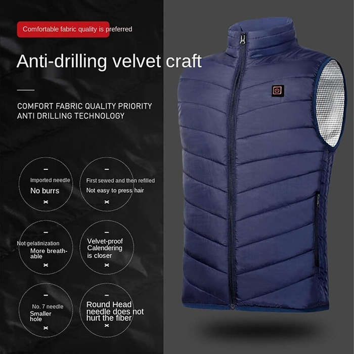 2XL - TENGOO HV-02C Heated Vest 2 Heating Zones Trible Gears Temperature Level Control USB Charging