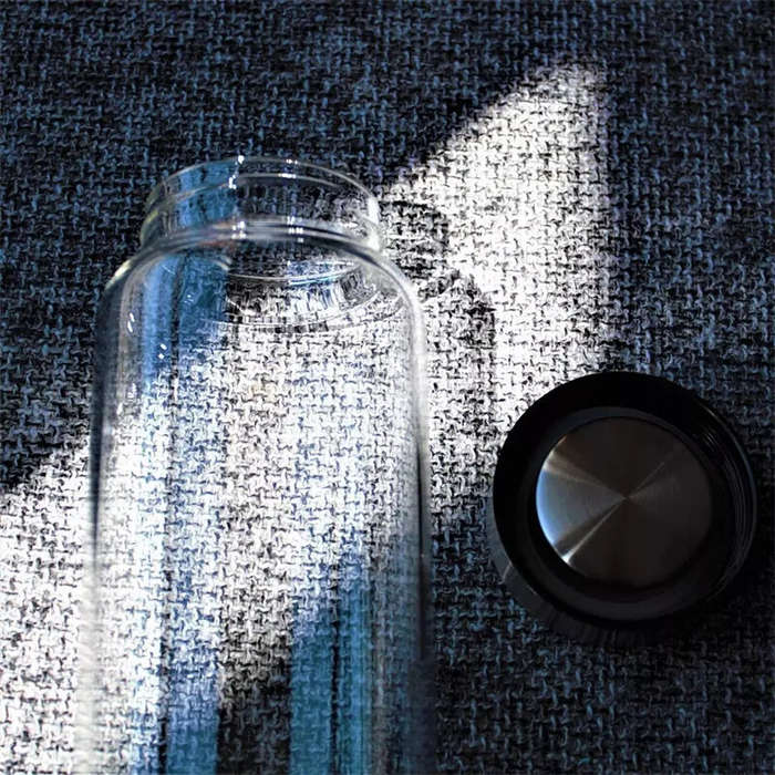 Black - 550ml Glass Drinking Bottle With Protection Sleeve, Reusable Lightweight Glass Cup With Cove