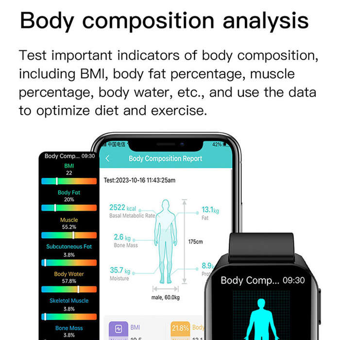 Black - M3 1.95-inch HD Screen 128MB ECG Blood Glucose Monitoring bluetooth Call Heart Rate Blood Pr