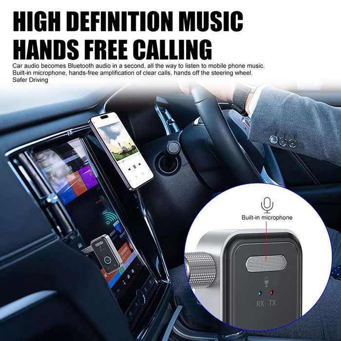 Black - 2in1 Bluetooth 5.3 Audio Receiver Transmitter Car Stereo Wireless Adapter Hands Free 3.5mm A