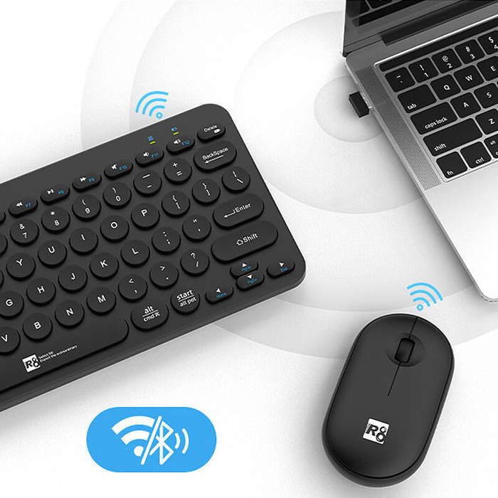 Black - R8 1928 2.4G Wireless bluetooth Keyboard and Mouse Set 78-Keys Punk Keycaps Keyboards 1200DP