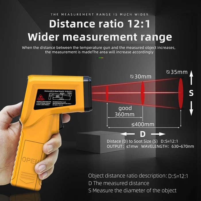 BSIDE H2 Infrared Laser Thermometer -50 to 530 High Precision Non-Contact 12:1 Ratio Adjustable Emis