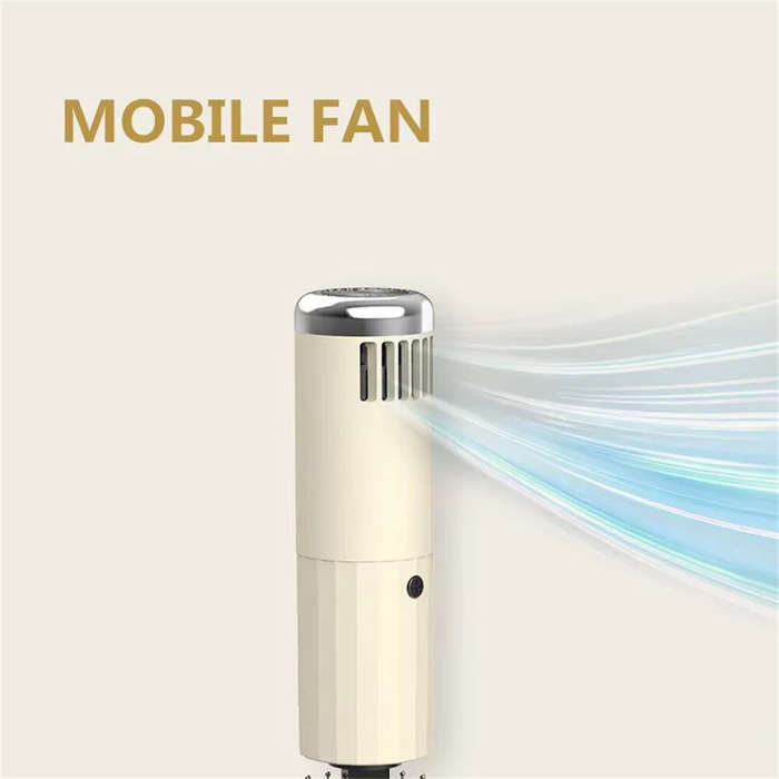 Beige - Fully Automatic Folding Umbrella with Fan USB Charge Cool Ultra-light Parasol Black Coating