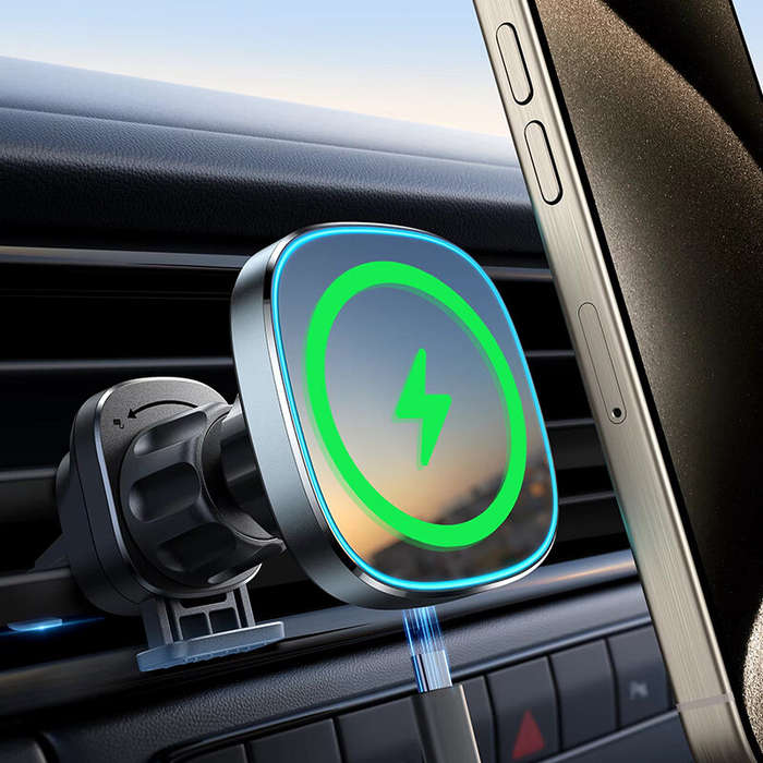 Black - Joyroom Car Mount Charger 15W Wireless Car Charger Hands Free Air Vent Magnetic Phone Holder