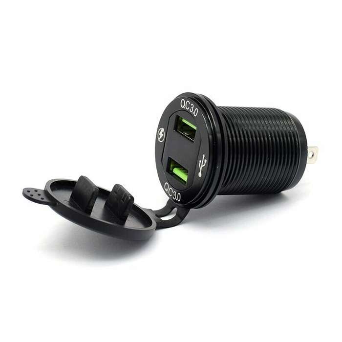 Black - 12V-24V QC3.0 Dual USB Quick Charger Socket For Automobile Car Boat Motorcycle Vehicle