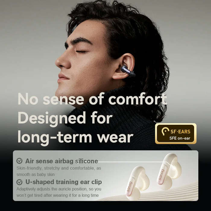 White - Sanag Z39 Ear-Clip bluetooth 5.3 Earbuds Wireless Earphone 3X Sound Field CD Lossless Sound