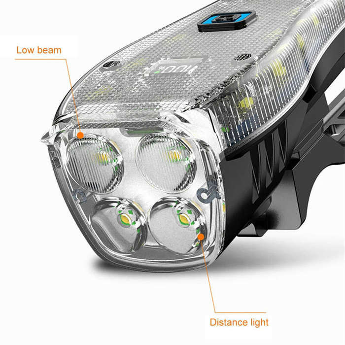 White - BIKIGHT Bike Headlight 4 LED Large Beads 2000mAh Battery Dual Distance Beam Design Waterproo