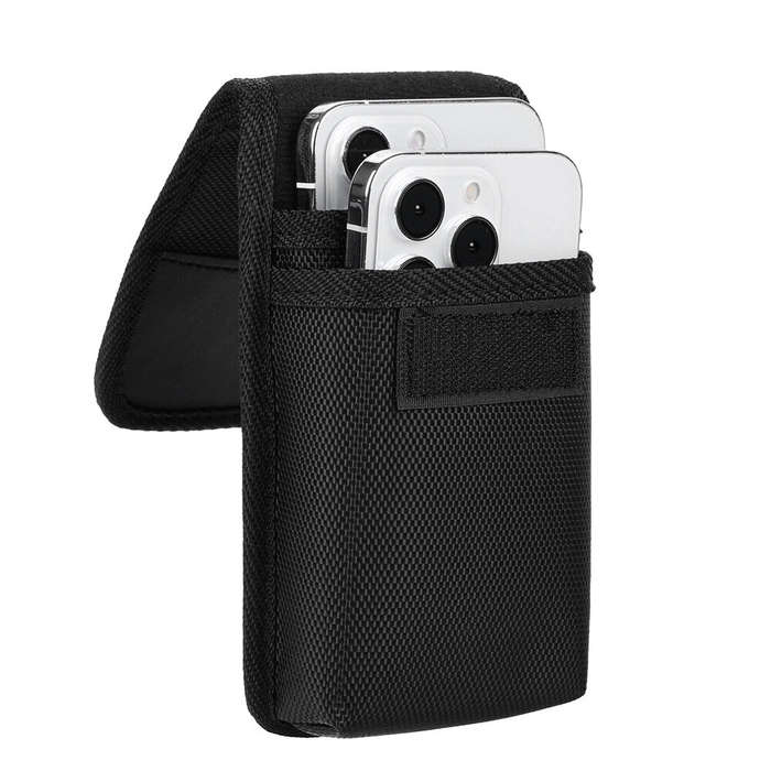 Black - 7.5'' Universal Phone Waist Bag Portable Nylon Dual Pocket Wear Belt Waist Packs Protective