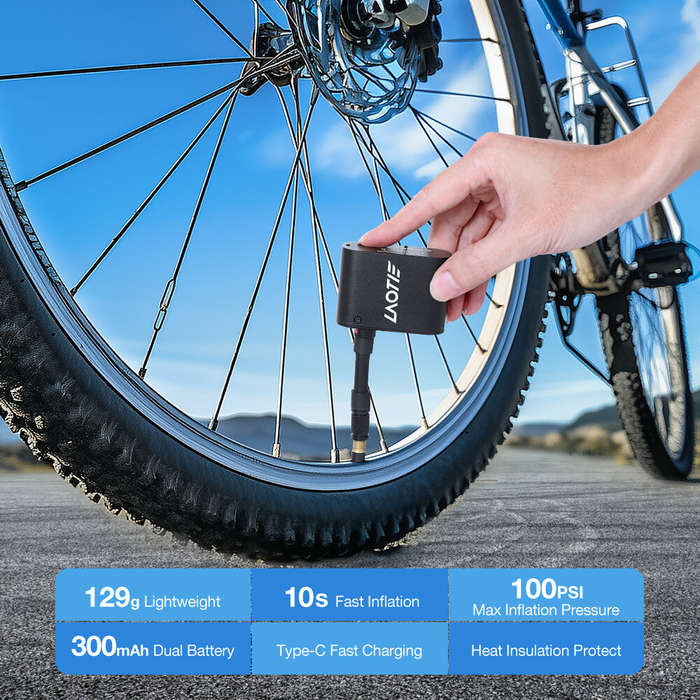 Black - LAOTIE Z1 Mini Electric Bike-specific Air Pump 100PSI 300mAh Type-C Fast Rechargeable Portab