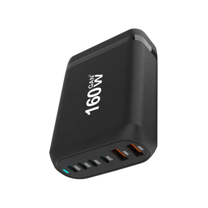 White & EU Plug - [GaN Tech] 160W 6-Port USB PD Charger 2USB-A+4USB-C Fast Charging Desktop Charging