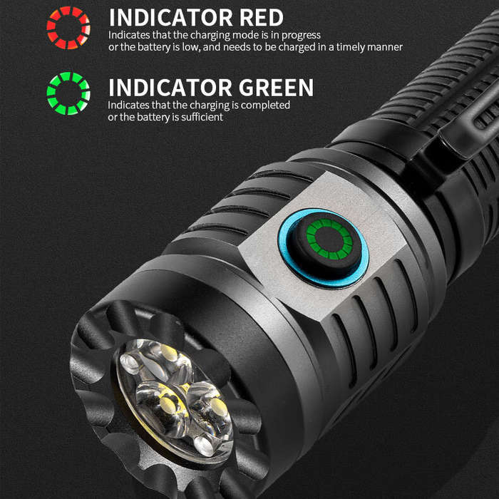 3* XHP360 LED 1500LM Flashlight 18650 Powerful Torch Type-C Fast Charging Lamp High Power LED Flashl
