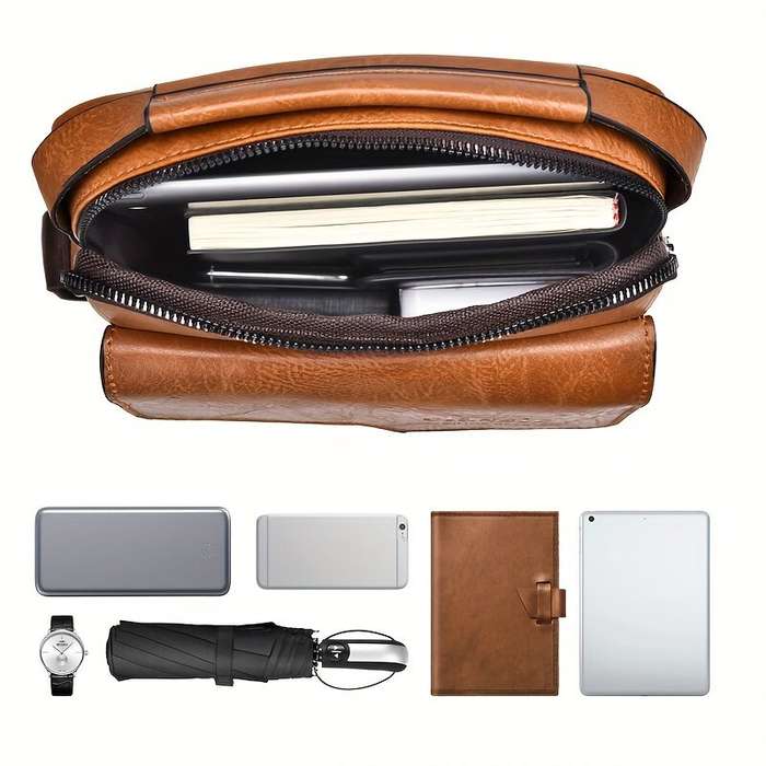 Black - Men's Fashion PU Leather Shoulder Bag, Large Capacity Retro Business Crossbody Bag For Men H