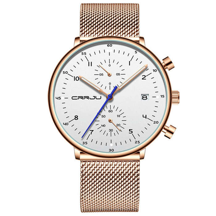 Black - CRRJU Men's Watches Luxury Fashion Large Dial Watches Stainless Steel Quartz Watch Waterproo