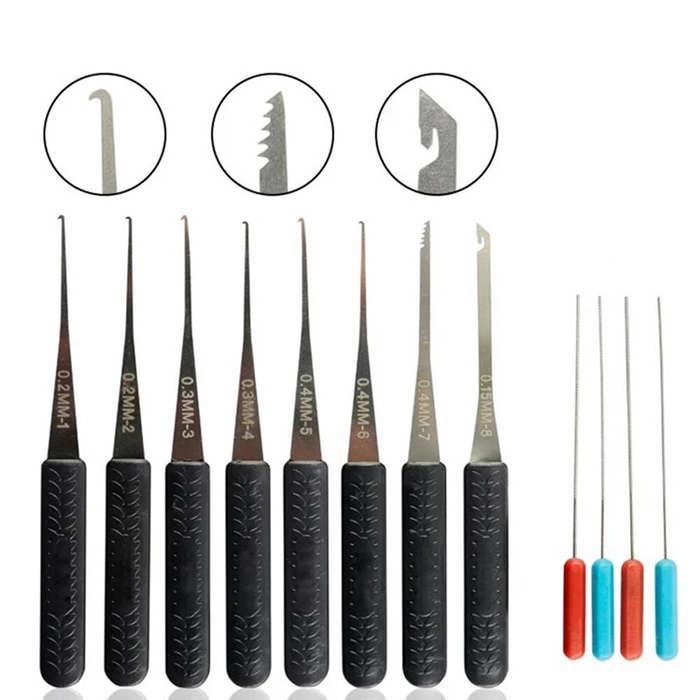 Blue - 12PCS Locksmith Hand Tools Supplies Lock Pick Set Practice Handcrafted Tools for Lock Picking