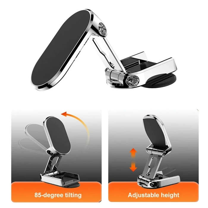 Silver - Universal Car Magnetic Mobile Phone Holder Metal Folding Car Mount Magnetic 360 Adjustable
