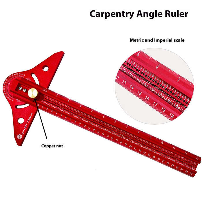 Red - Adjustable Multi-angle T-square Woodworking Scriber Marking Line Ruler Precision Line Drawing