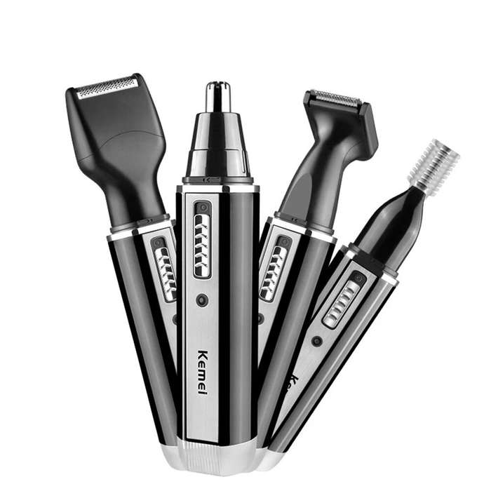 USB - Kemei 4-in-1 Nose Ear Hair Trimmer with High-Quality Stainless Steel Blades Washable and Repla