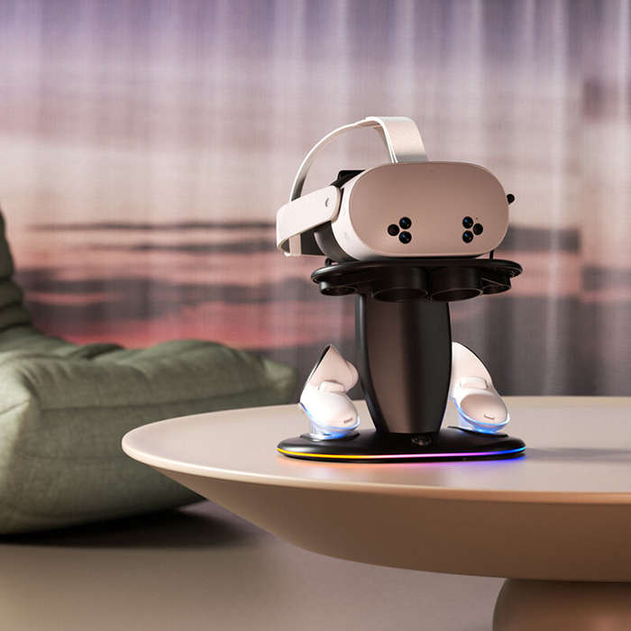 White - for Meta Quest 2 3 3S RGB Vertical Charging Stand with 16 RGB Modes Type-C Fast Charging Ant