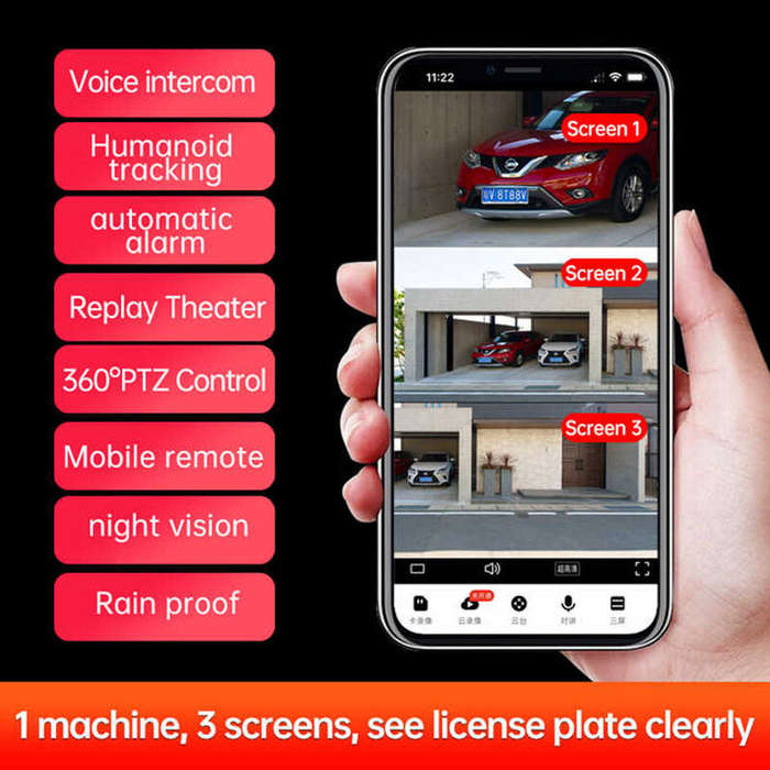EU Plug - 5 Lens Panoramic Surveillance Camera 20x Optical Zoom 360 PTZ 200W Pixel WiFi Camera Color