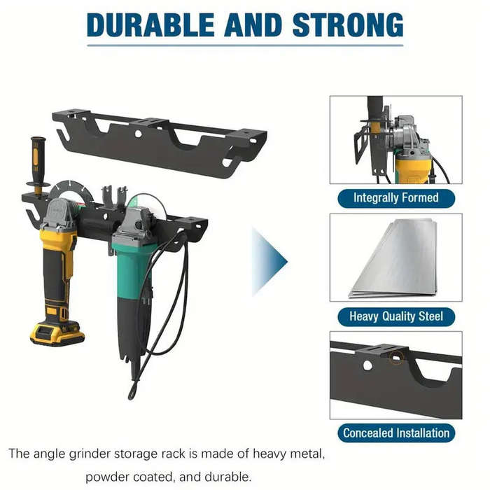 Black - Dual Bay Metal Angle Grinder Rack Stand Wall Mount Storage with Cord Hanger Easy Assembly Ho