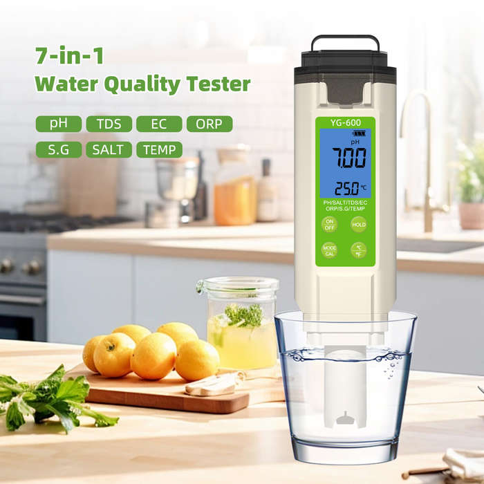 White - 7-in-1 Water Quality Tester YG-600 Digital pH Meter EC TDS Salt ORP Temperature Tester for A