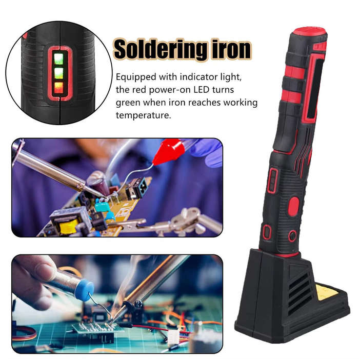 Red - Cordless Soldering Iron LD006A 1800mAh Rechargeable Tool Adjustable Temperature 200-480C Porta