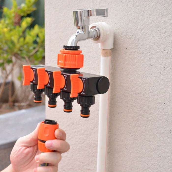 Orange - 4 Way Garden Hose Splitter Faucet Hose Connector Hose Water Divider With 4 Separate Switche