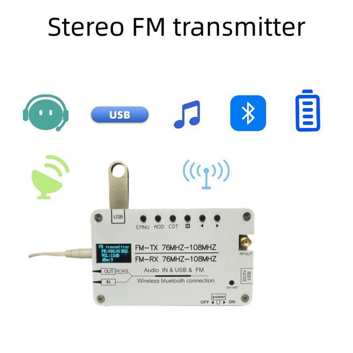 Silver - Multifunction Stereo FM Transmitter 76MHz-108MHz Frequency Range Bluetooth Audio Receiver L