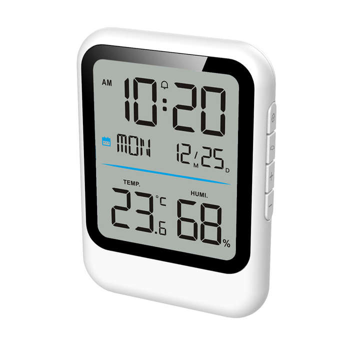 White - 8007C Multifunctional Digital Alarm Clock with Large LCD Display Temperature Humidity Monito