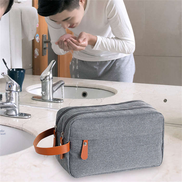 Black - Men's Portable Travel Toiletry Bag Large Capacity Double Layered Storage Cosmetic Organizer