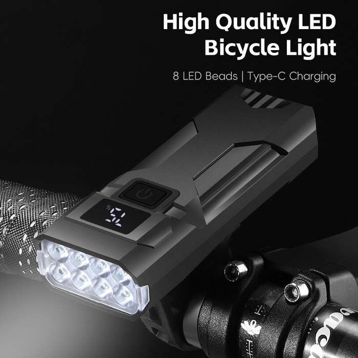 Black - WEST BIKING 400Lm Digital Power Display Bike Headlight Waterproof Type-C Charging Flashlight