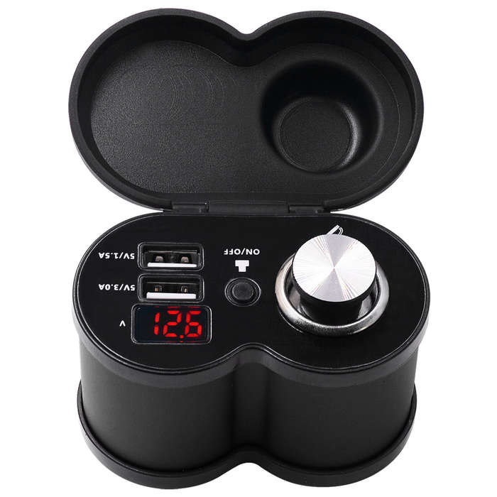 Black - Motorcycle Waterproof Dual USB Charger with Real-Time Voltage Monitoring 12V-24V Motorcycle