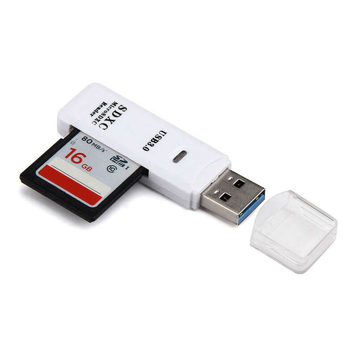 White - DM-HC32 2 IN 1 Card Reader USB3.0 to SD/TF Memory Card Reader High Speed Smart Card Reader A