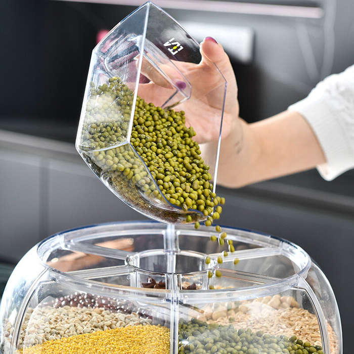 White - AGSIVO Grain Rice Storage Container Dispenser 360 Rotating Rice Dispenser Kitchen Organizer