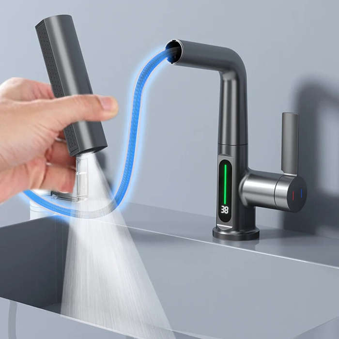 #02 - Stainless Steel Washing Faucet with Digital Temperature Display Dual Hot and Cold Function Cer