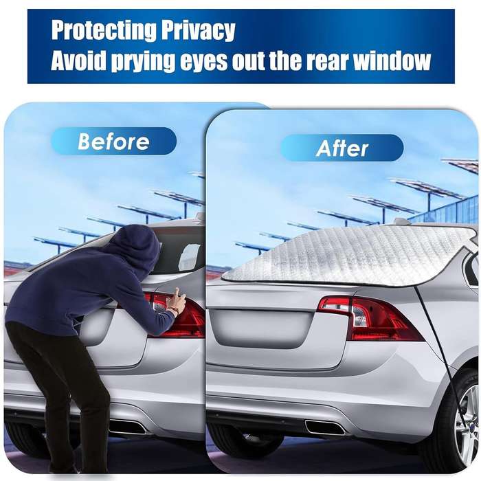 White - Car Rear Windshield Snow Cover 4-Layer For Winter Snow Frost Removal With Magnetic Edge And