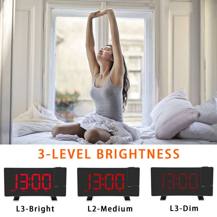 Blue - AGSIVO 8 Inch Projection Alarm Clock with 180 Rotatable Projector / FM Radio / Snooze / 3-Lev